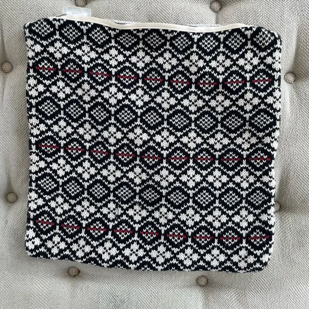 Pottery Barn Lexington Fair Isle Sweater Knit Square Pillow Cover Black Red